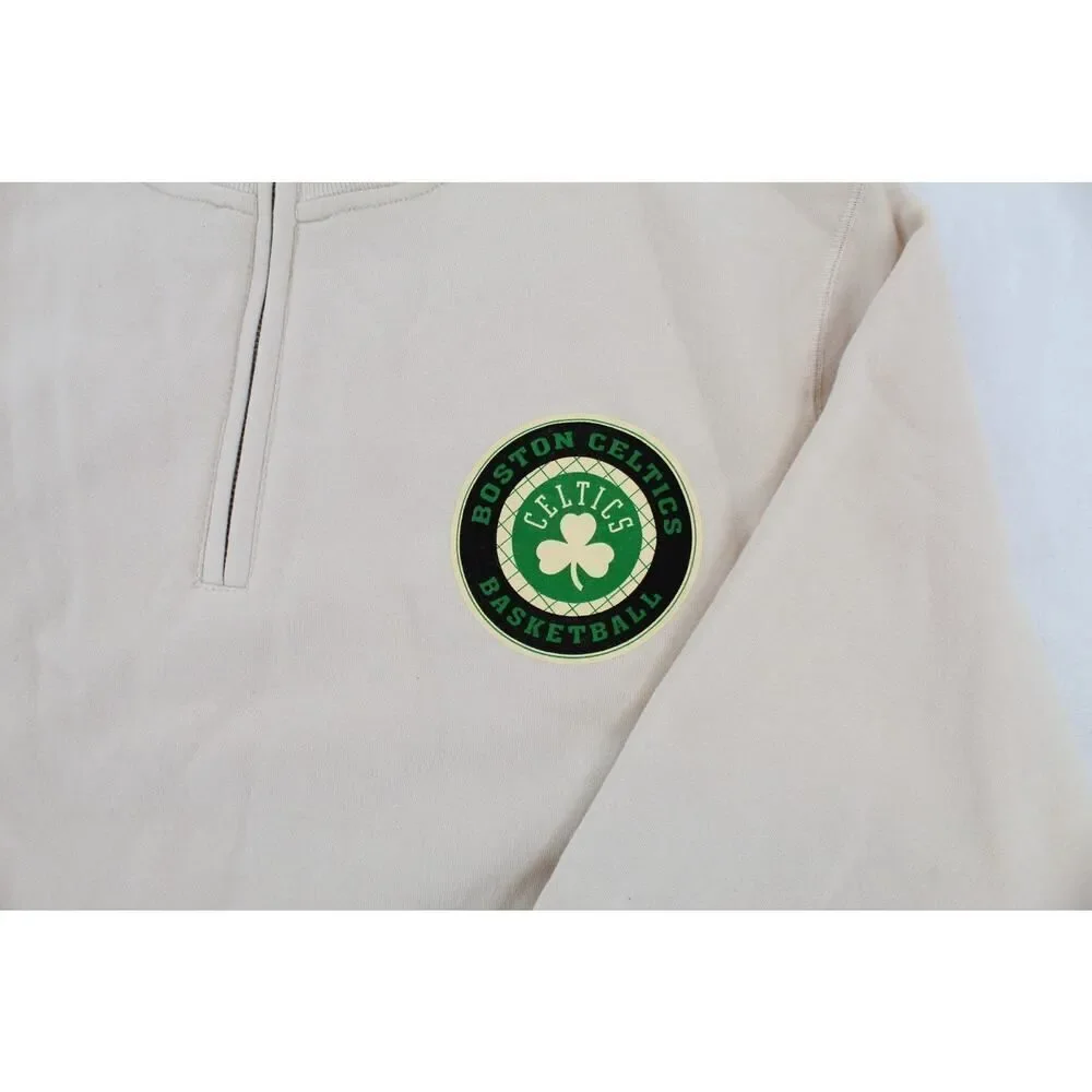 Boston Celtics Sweater Mens Large Heather NBA Basketball Pullover Quarter Zip